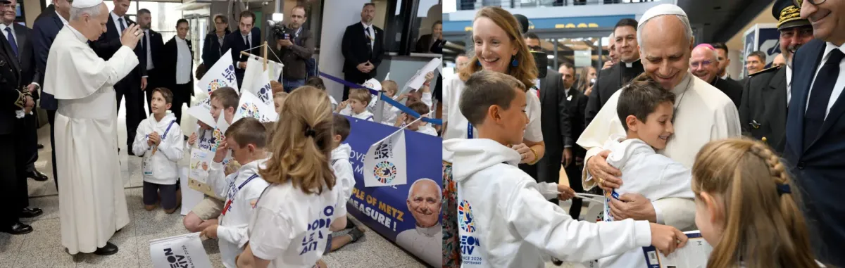 Le pape accueilli à Metz par les enfants de l'école Marcel Van