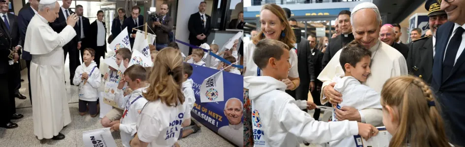 Le pape rencontre les enfants d'une école libre en arrivant à Metz